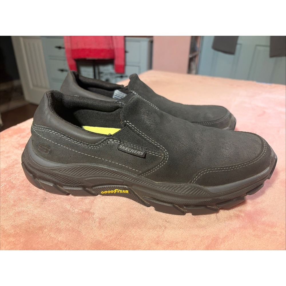 Skechers Respected Calum Relaxed Shoes Mens 8.5 Black Leather Slip On Goodyear.